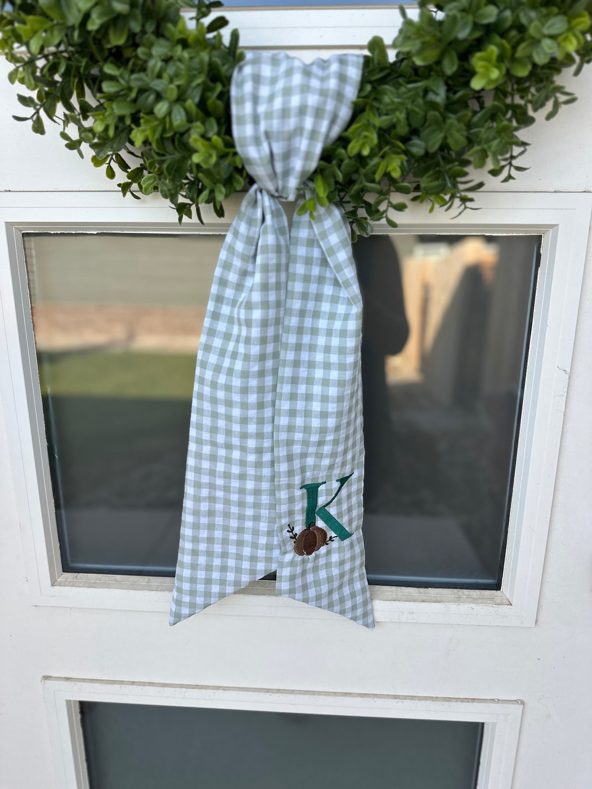 Green Gingham Wreath Sash